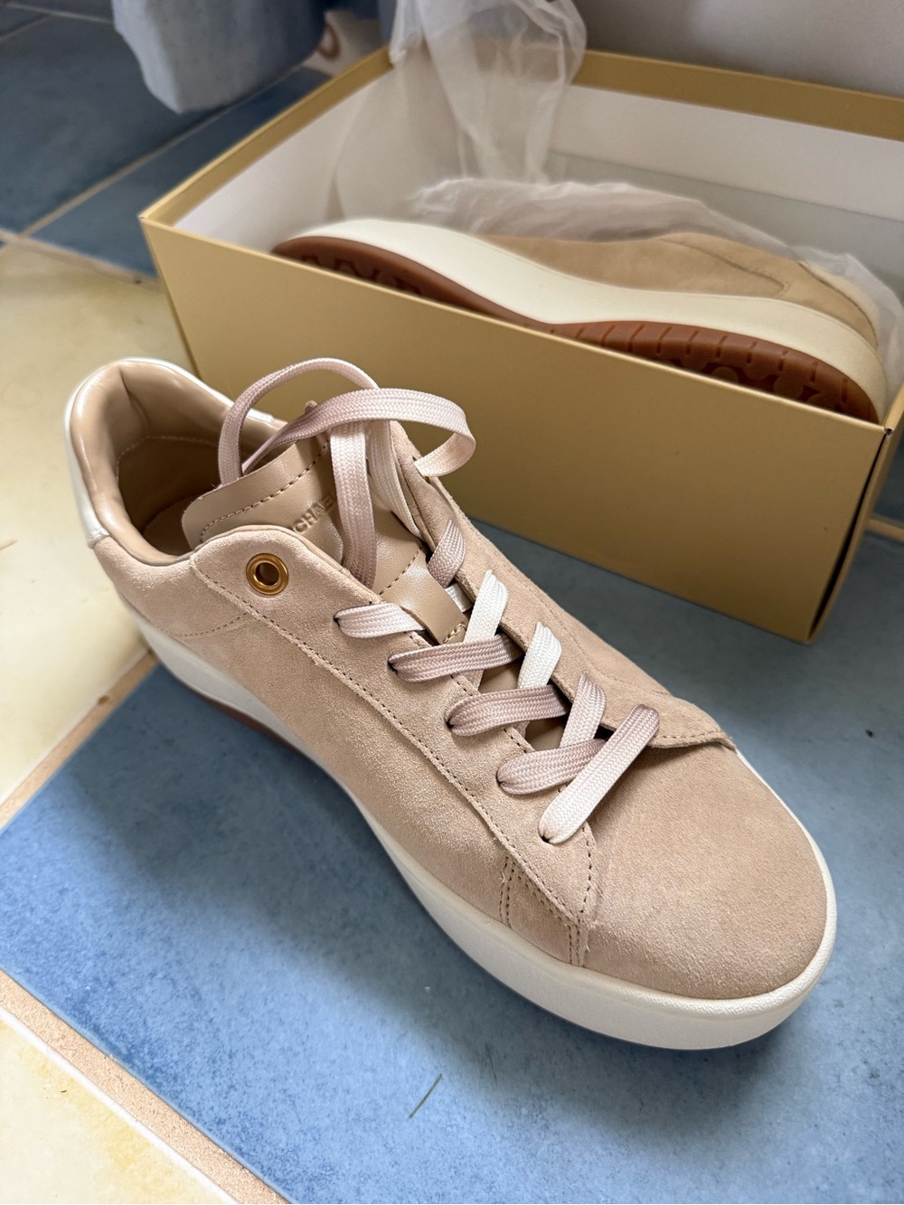 Michael Kors Tan Suede Platform Lace-Up Sneakers